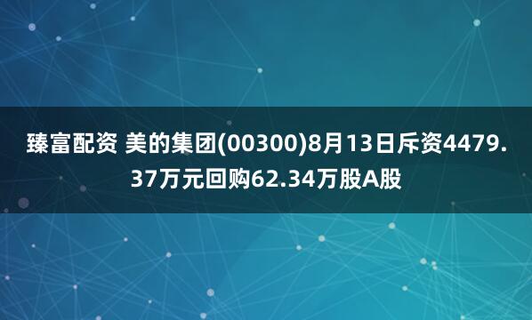 臻富配资 美的集团(00300)8月13日斥资4479.37万元回购62.34万股A股